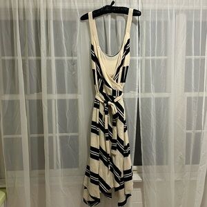 ANTHROPOLOGIE striped black and cream wrap dress